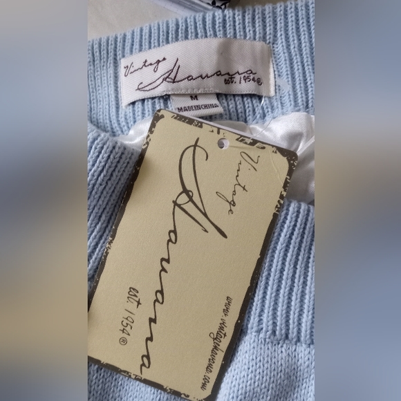 Vintage Havana Crocheted Panel Blue & White Retro Bodycon Sweater Skirt- Size: M - Picture 6 of 6